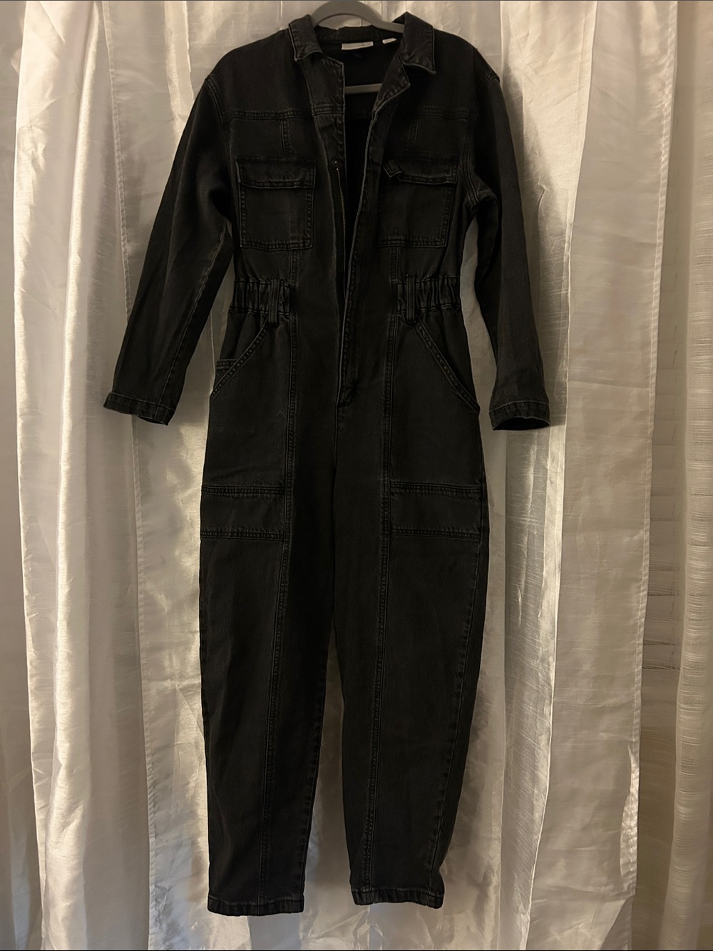 Black Women's Long Sleeve Utility Jumpsuit